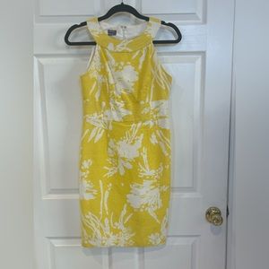 Muse size 4 lemon yellow printed cotton jacquard sleeveless fitted dress
